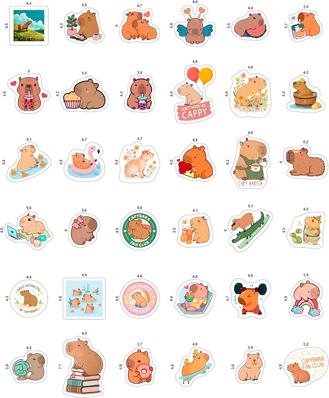 100Pcs Cute Capybara Stickers Waterproof, Vinyl, Small -Capybara Party Supplies & Decorations - Gift for Women & Men