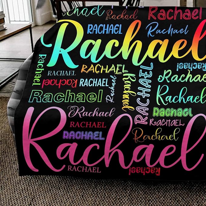 Ships Next Day, Personalized Blankets and Throws Rainbow Name Pattern Custom Blanket with Name Customized Flannel Blanket for Kids Christmas Blanket Gifts for Teen Girls Boys