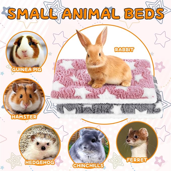 Eilyliafe 2 Pcs Rabbit Bunny Bed Soft Guinea Pig Bed Mat Washable Guinea Pig Bunny Pad Reversible Small Animal Bed Cage Liner for Hamster Rat Hedgehog Chinchilla Ferret (12.6×10 Inch)