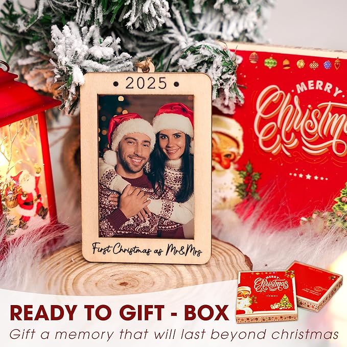 First Christmas As Mr And Mrs 2025 Picture Frame Ornament - Wedding Gifts for Newlyweds - First Christmas Married Ornament 2025 - Newlyweds Gifts For Couples - Mr And Mrs Wedding Gift - Portrait Frame