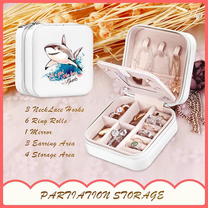 Shark Jewelry Box, Gifts For Teens Girls, Shark Lovers Stuff Items Accessories Things Merchandise Decor Merch, Travel Ring Earrings Necklace Organizer Holder!