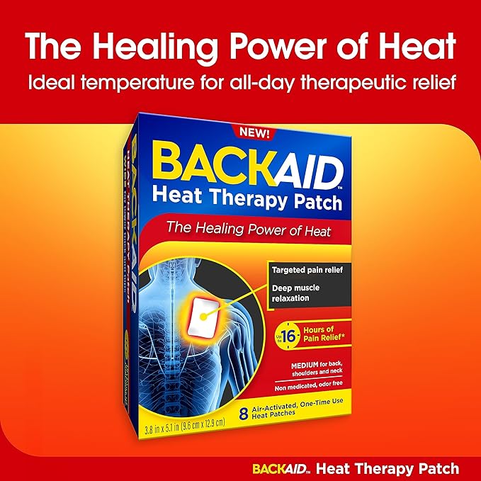 Backaid Heat Therapy Patch, Air-Activated Therapeutic Heat, Medium for Back, Shoulders, and Neck Pain Relief, 8 Count