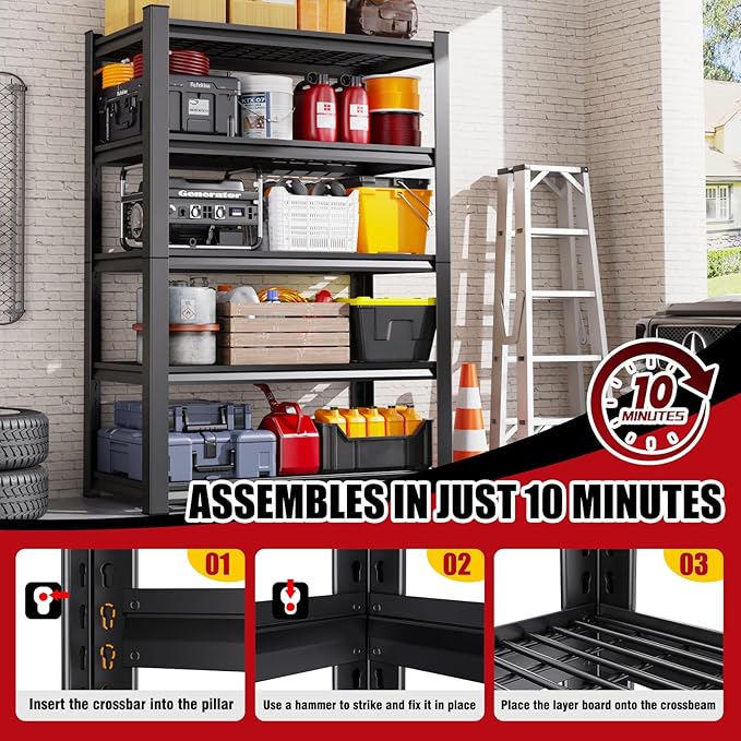 Set of 2 Garage Shelving-3500 lbs 5 Tier Storage Shelves,Adjustable Heavy Duty Metal Shelving Unit and Storage Large Wire Rack,Utility Steel Shelf for Warehouse Industrial Pantry Basement -72"x59"x20"