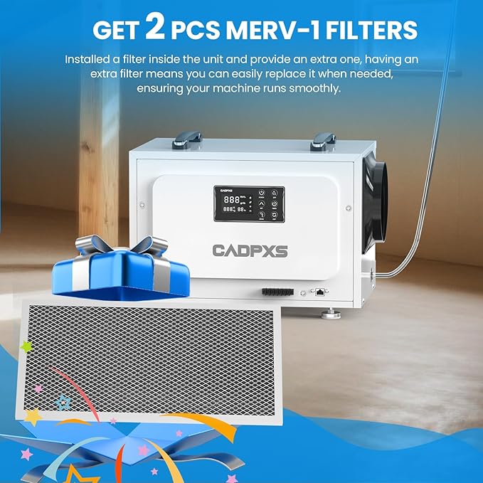 CADPXS Crawl Space Dehumidifier with Pump, 125 Pints Commercial Dehumidifiers with Drain Hose, Dehumidifier for Crawlspace, Basements & Water Damage Use, Auto Defrost, Memory Restart, cETL Listed