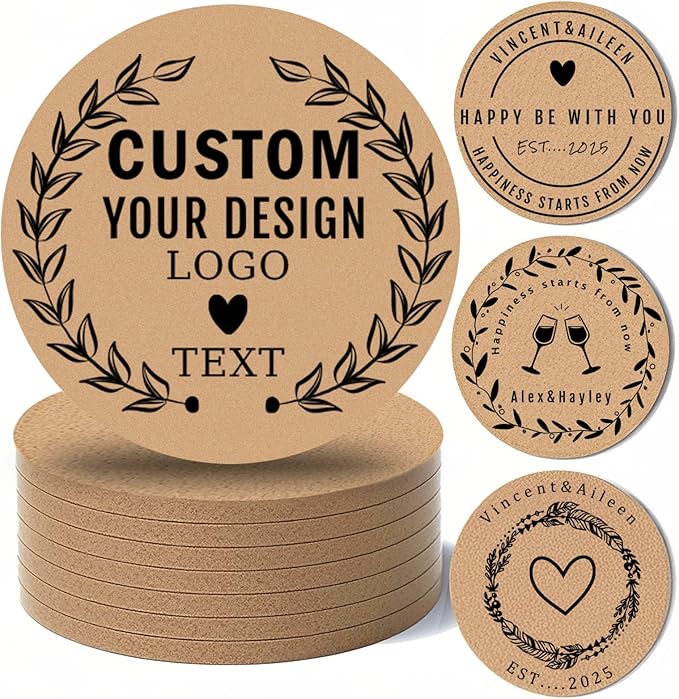 5-500Pcs Custom Cork Coasters Personalized Coasters with Photo Text for Drinks Non-Slip Design Your Own Wedding