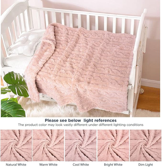 HOMRITAR Baby Blanket for Girls Toddlers 3D Fleece Fluffy Fuzzy Blanket for Baby, Soft Warm Cozy Fleece Blanket, Infant or Newborn Receiving Blanket 330GSM (30 x 40 Inch, Pink)