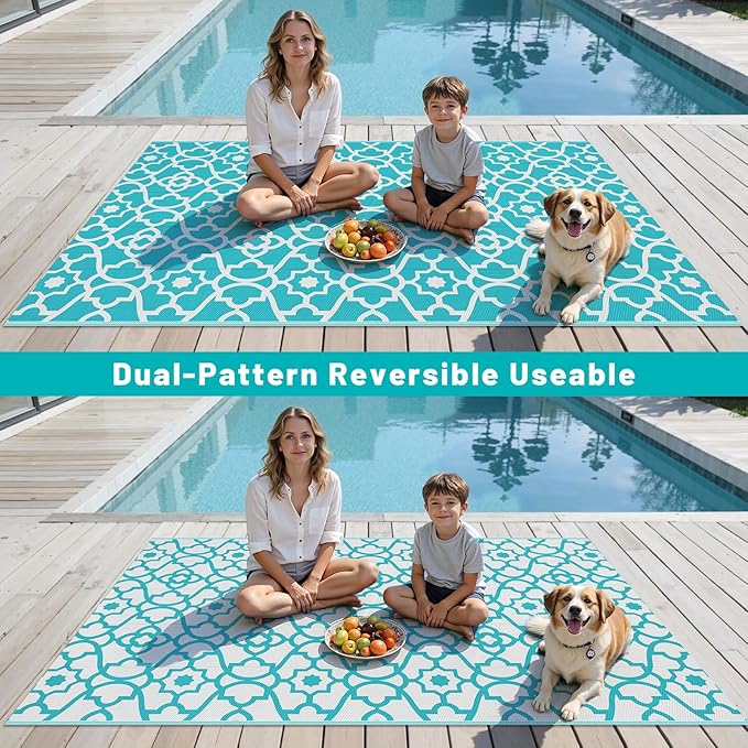 HEBE Outdoor Rug Waterproof 5x8, Plastic Straw Rug Camping Rug, Reversible Outdoor Patio Rugs RV Mat Clearance, Indoor Outside Floor Carpet for Porch,Deck,Camper,Balcony,Backyard