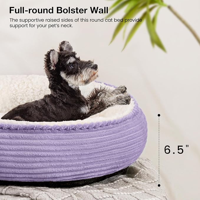 Love's cabin Round Donut Cat and Dog Cushion Bed, 24in Pet Bed for Small or Medium Dogs, Anti-Slip & Water-Resistant Bottom, Soft Durable Fabric Pet Beds, Washable Calming Cat Bed Violet