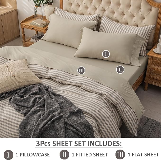 PURE ERA Jersey Knit 4pc Bed Sheet Set 100% T-Shirt Heather Cotton Super Soft Comfy Breathable Fits Mattress Up to 20" Extra Deep Pocket (Dark Beige,King)