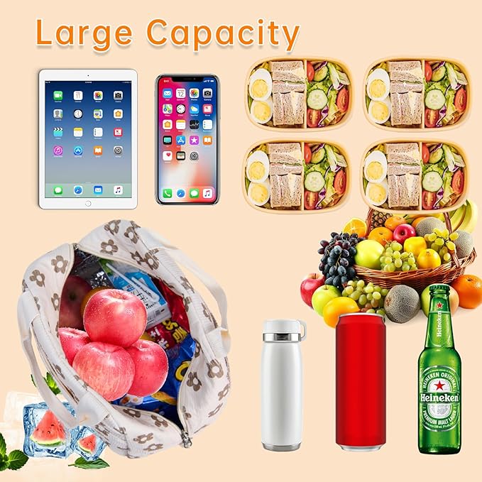 Lunch Bag for Women Men Girl,Large Cute Corduroy Lunch Tote Bags - Reusable Insulated Lunch Box for women with Handle, Leakproof WaterProof Design for Office, School, Work,Picnic.