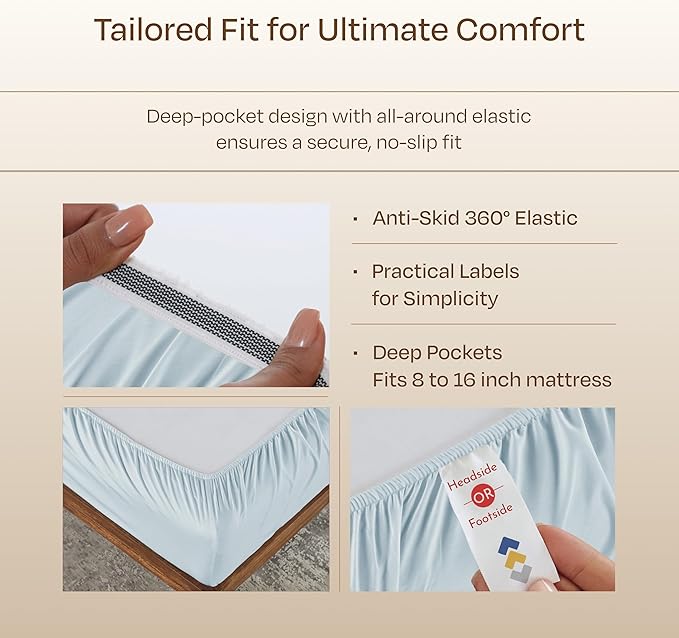 California Design Den King Sheet Set - Luxury 800 Thread Count Sateen, Natural 100% Cotton King Size Sheets Deep Pocket Set for a Snug Fit, Durable Bedding - Blue (Grey Tone)