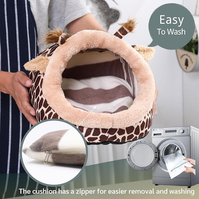 JanYoo Bunny Bed Guinea Pig Hideout Huts Accessories Habitat Tunnel for House (XL,Giraffe)