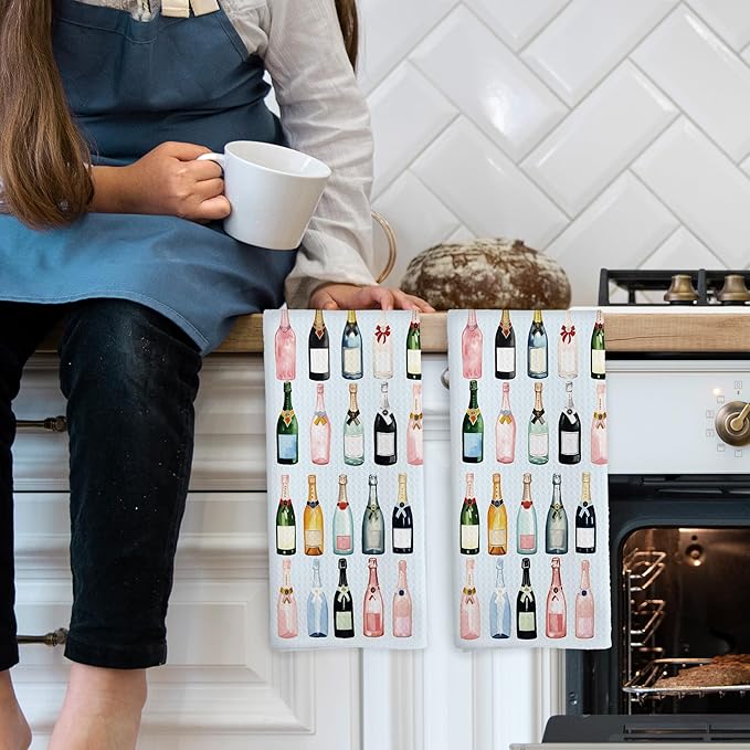 Blue Champagne Kitchen Towels Set of 2, Champagne Accessories Home Bar Bathroom Decor, Champagne Gifts for Women, Cocktail Gift Bachelorettes Decorative Tea Dish Towels 16x24 Inch