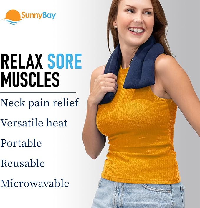 SunnyBay Microwave Heating Pad for Neck and Shoulders, 2.2 lbs 26 inch Long Versatile Microwavable Neck Wrap Warmer or Cool Pack, Hot or Cold Therapy to Relax Sore Muscles (Blue)
