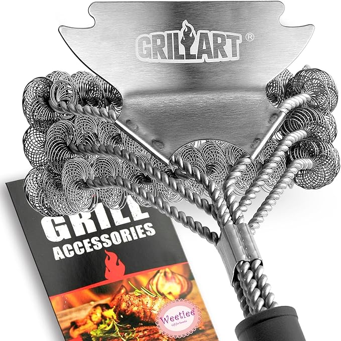 Grill Brush and Scraper Bristle Free – Safe BBQ Brush for Grill – 18'' Stainless Grill Grate Cleaner - Safe Grill Accessories for Porcelain/Weber Gas/Charcoal Grill – Gifts for Grill Wizard