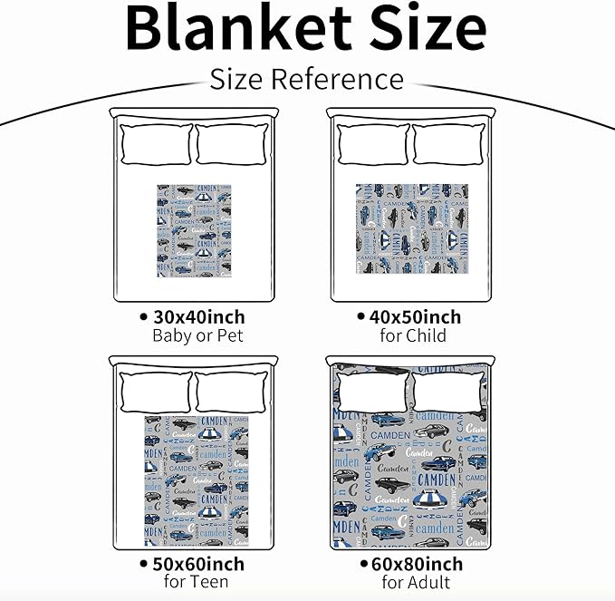 Personalized Car BlanketWith Name for Boys,Custom Name Blanket for Kids,Soft Flannel Car Toddler Blanket Customized Gift for Birthday Christmas Baby Shower Newborn Gift 60in X 80in 2-car Gray