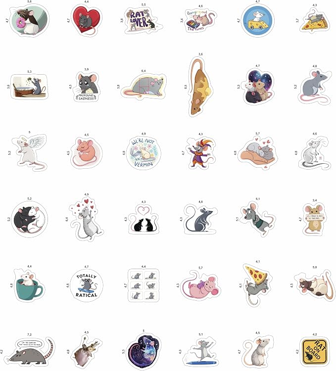 100Pcs Сute Rat Stickers for Water Bottle, Laptop - Funny Rat Gifts, Party Supplies & Party Decorations - Mouse Stickers and Decals - Gift for Women & Men