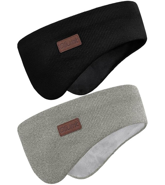 Winter Ear Warmer Headband for Men Women Double-Layer Knit Ear Muffs Cover with Fuzzy Lining for Running and Cycling (Black, Light Grey, One Size)
