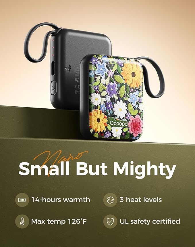 OCOOPA Hand Warmers Rechargeable, Smart Temp Control,100℉ -126℉, UL Safe, 7H*2 Long Battery, Small Palm-Sized Slim Fits Gloves, Purse, Camping, Travel, Cold Hands Gifts Women,UT5 Nano
