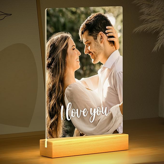 Custom Picture Frames with Photo, Personalized Photo Frame with Night Light, Customized Picture Frame, Personalized Christmas Anniversary Couple Gifts for Women Men Girlfriend Boyfriend Her Him