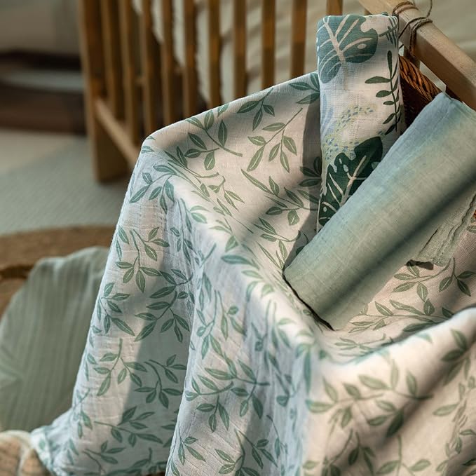 Muslin Swaddle Blankets for Newborn, 4 Pack Organic Cotton Baby Blankets Neutral, Large 31.5 x 43.3 Breathable Soft Receiving Blanket, Essentials Swaddle Wrap Burping Clothes, Sage Green