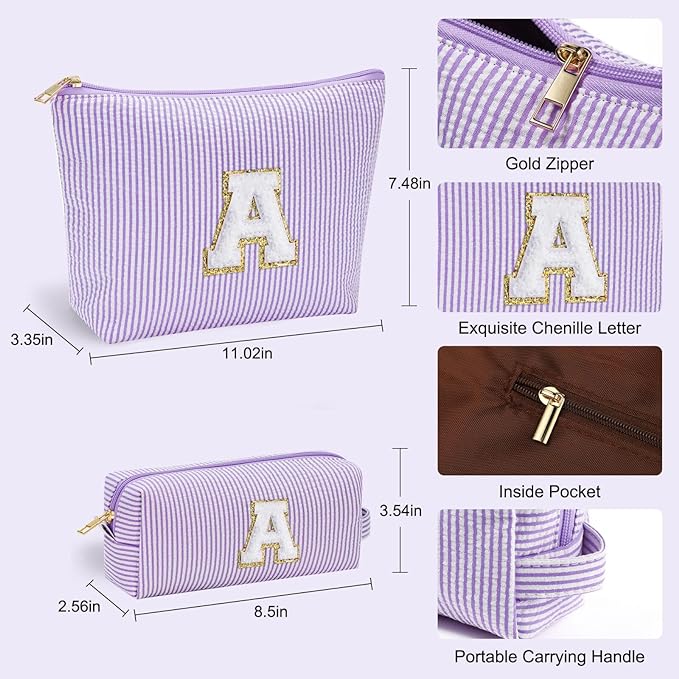 YOOLIFE Purple Makeup Bag for Women - Personalized Initial Cute Makeup Pouch Make Up Case for Girlfriend Bridesmaid Wife | Cosmetic Travel Toiletry Bag for Friend Female | Birthday Gift for Her Mom Z
