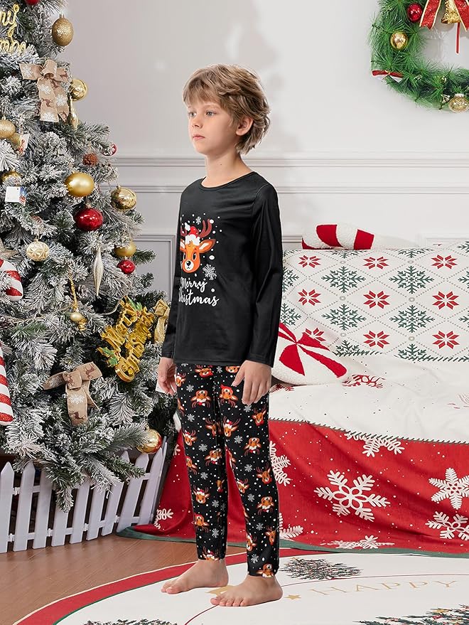 YIJIU Christmas Pajamas Cute Deer Print Long Sleeve Totem PJS Set