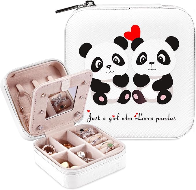 Panda Jewelry Box, Gifts For Women Teens Girls, Panda Lovers Themed Stuff Items Accessories Things Merchandise Decor Merch, Travel Ring Earrings Necklace Organizer Holder！