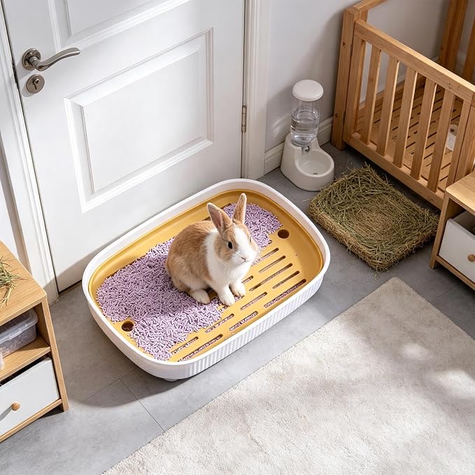 Rabbit Litter Boxs,Small Animal Litter Tray Potty Trainer with Grate,Yellow | Anti Splash bunny litter box, Easy Clean Litter Box for Bunny Hamster Ferret Rats Guinea Pigs Hedgehog 14.37x9.65x1.97in