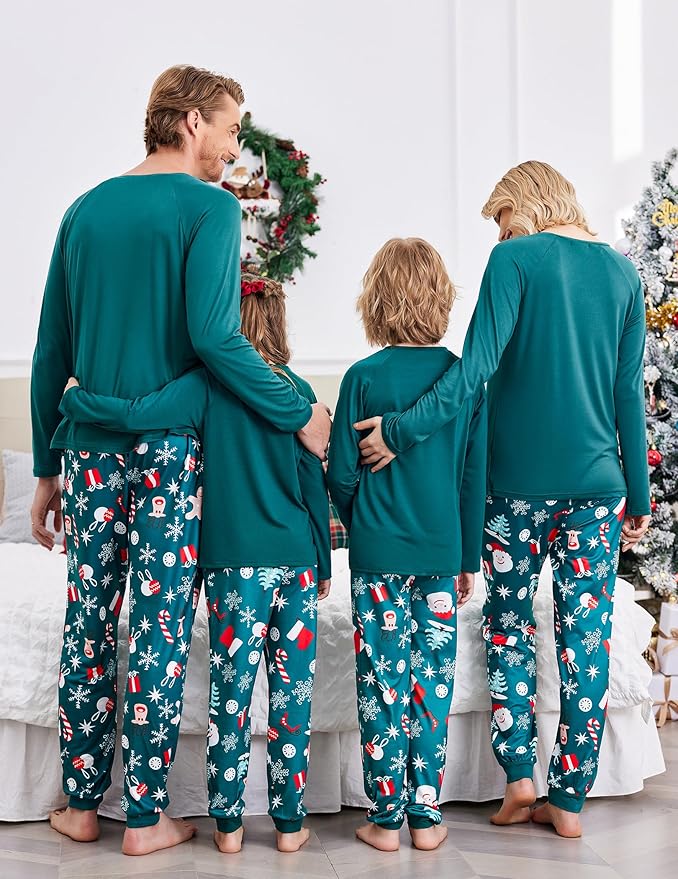 Ekouaer Family Matching Pajamas Christmas Sleepwear Long Sleeve Sleep Shirt with Plaid Pants Soft Loungewear Pjs Set S-XXL