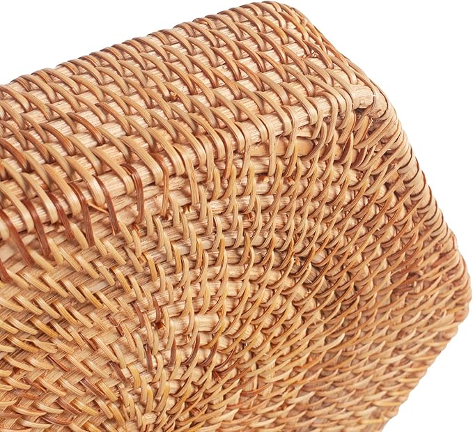 Hexagon Rattan Serving Tray for Coffee Table Woven Decorative Basket Trays for Ottoman Natural (9.8inch x 2inch)