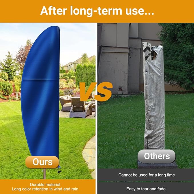 Patio Cantilever Umbrella Covers for Outdoor: Waterproof Offset Umbrella Cover Banana Style with Zipper fits 9FT to 14FT, Blue
