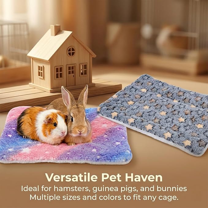 RAINFLOW 2 Pack Guinea Pig Beds - Small Animal Soft Fleece Mats,Pink & Blue | Guinea Pig Bed, Foldable Pet Mat & Plush Pad for Rabbit, Hamster, Squirrel, Hedgehog, Chinchilla, Ferret, Indoor Cage Use