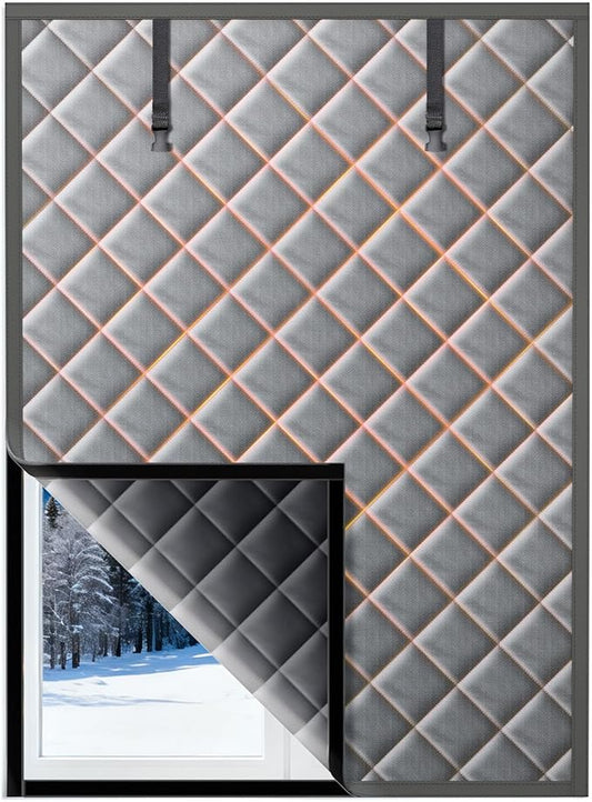 Window Insulation for Winter, 31″×57″ Thermal Window Cover (Fits 28″×54″ Windows ), Dual-Sided Winterizing Curtain for Home & RV, Reusable Draft Stopper with Roll-Up Buckle