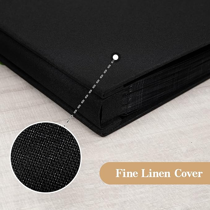 potricher Small Photo Album 4x6 100 Photos Linen Cover Picture Photo Book for Family Wedding Anniversary Baby Vacation (Black,100 Pockets)