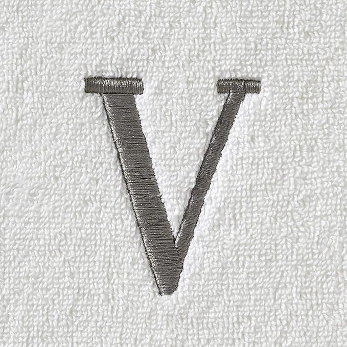SKL Home Casual Monogram Hand Towel Set, V, 16x26, White 2 Count