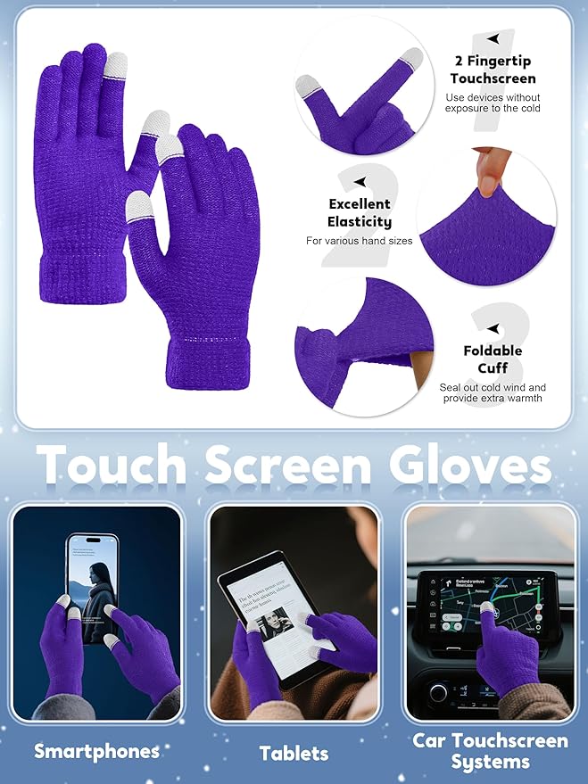 URATOT 4-In-1 Winter Warm Sets Knitted Scarf Touch Screen Gloves Beanie Pompom Hat and Winter Ear Warmer for Men or Women