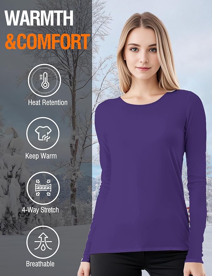 Women's Long Sleeve Thermal Underwear Lightweight Compression Baselayer Shirt Women Clothing Premium Comfort Winter Tops