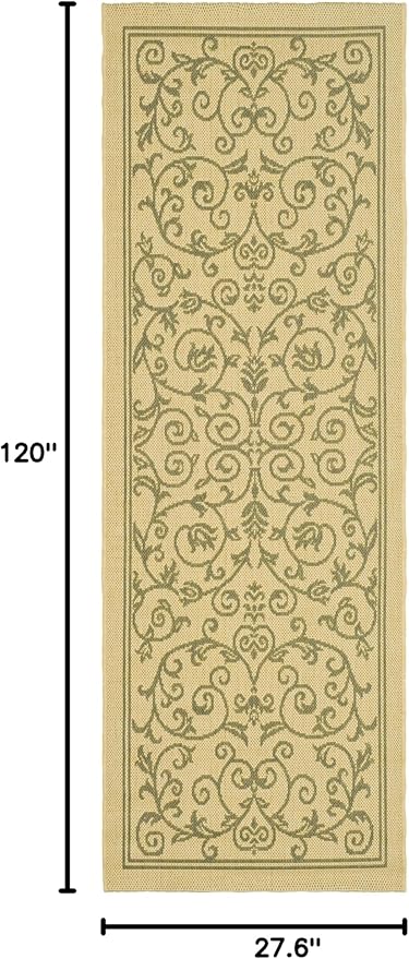 SAFAVIEH Washable Rug Outdoor Courtyard Collection - 2'3" x 10' Runner, Natural & Olive, Non-Shedding & Easy Cleaning, Ideal for Patio, Entryway, Mudroom, Hallway, Kitchen (CY2098-1E01)