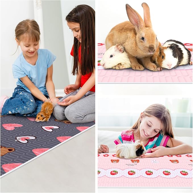 4 Pcs Guinea Pig Cage Liner, Washable Guinea Pig Bedding, Rabbit Bedding Waterproof Guinea Pig Pee Pads, Absorbent Guinea Pig Bedding for Small Animals Hamster Rabbit Squirrel Cage (Bear 47“)