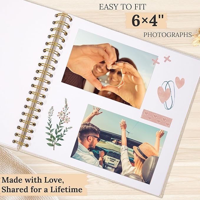Scrapbook Photo Album Linen Cover, 10 x 10 Inch Hardcover Kraft White Pages Memory Book, for Travel Wedding Guest Book Christmas Baby Shower (40 Sheets/ 80 Pages,Red)