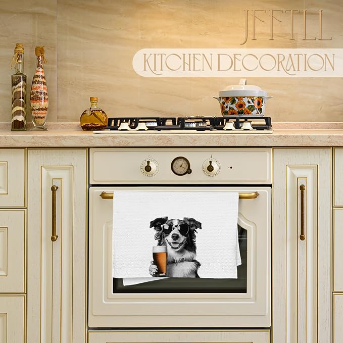 Funny Collie Beer Kitchen Towels, Collie Gifts Dish Tea Towels for Kitchen Decor, Bar Towel for Bartender Kitchen, Beer Lover Gift, 16x24 Inch