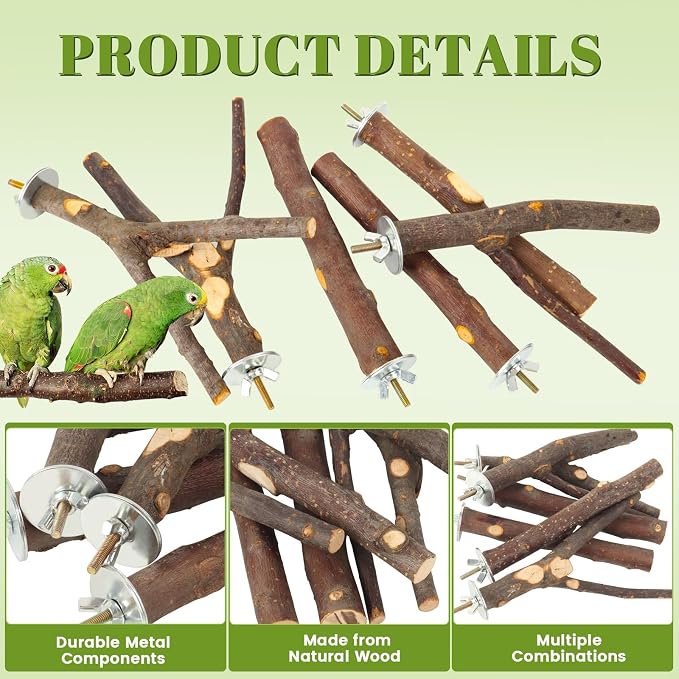 6 Pack Natural Wood Bird Perches for Cage, Wooden Parrot Perch | Wood Bird Stand Toy, Hardwood Branches, Climbing & Chew Toy for Bird Cage Accessories, Ideal for Parakeets Budgies Cockatiels