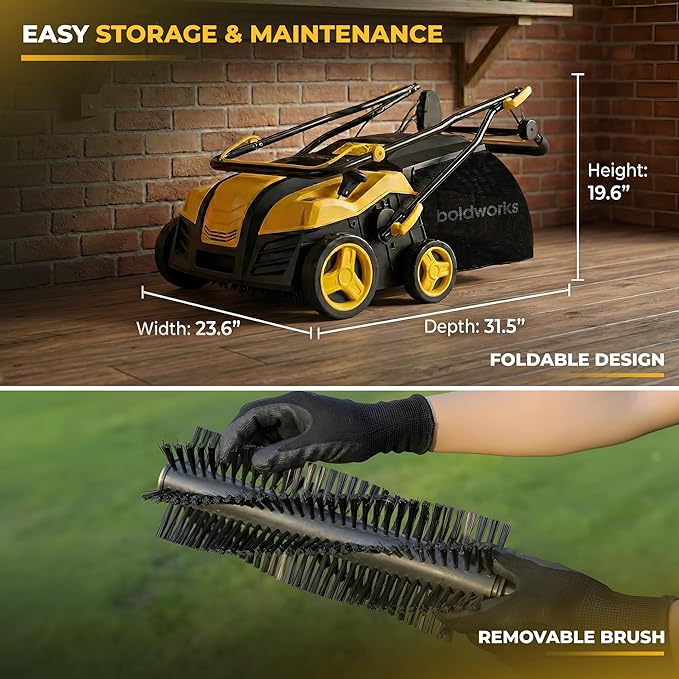 Electric Artificial Turf Sweeper 16” Artificial Grass Sweeper Vacuum with 45L Collection Bag 5 Height Adjustment Foldable Turf Power Broom for Artificial Grass Cleaning