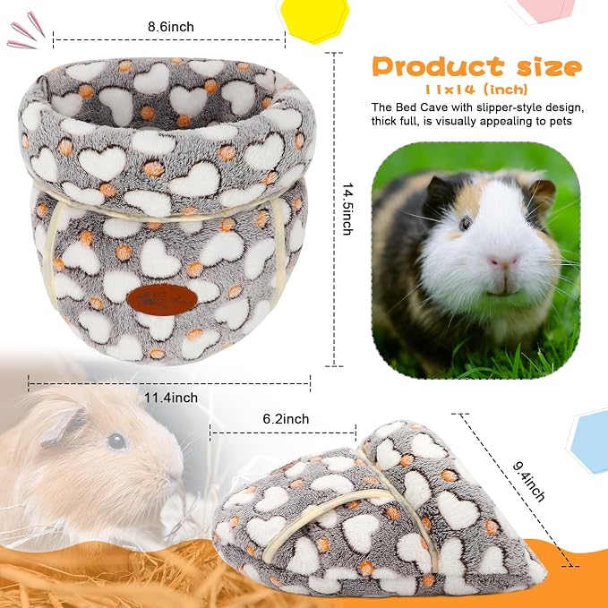 YUEPET Guinea Pig Bed Cuddle Cave, Warm Fleece Hideout, White Heart | Cozy Guinea Pig House, Portable Guinea Pig Hideout, Soft Coral Fleece, Folds Flat for Storage
