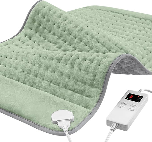 12"x24" Heating Pad for Back Pain Cramps Relief, Full Body Heating Pads Christmas Gift for Women Mom Dad, Heating Pad with 6 Heat Settings 4 Timer Machine Washable (Green)