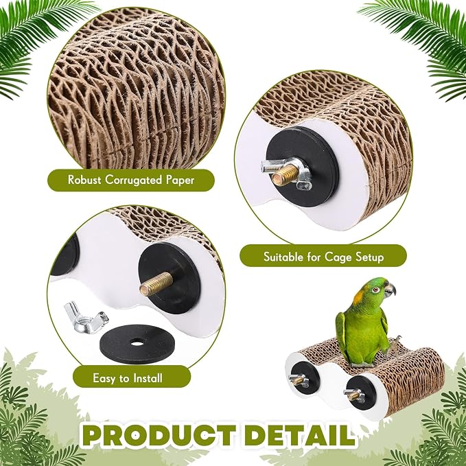CroBlissful 2-Piece Bird Platforms for Macaws, Small Parakeets, Conures, Budgies; Brown Corrugated Paper; Bird Perch, Chew Toy, & Playground