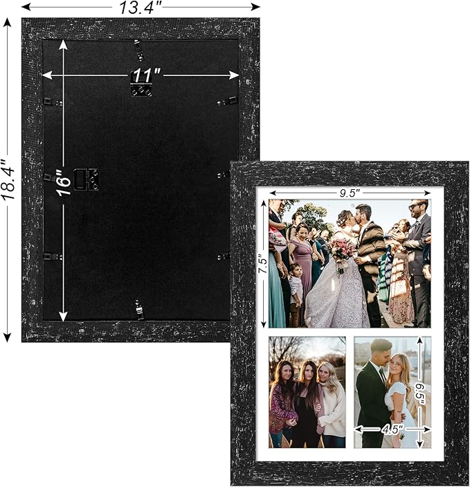 11x16 Picture Frame Display 3 opening Picture Frame 5x7 and 8x10 Collage,Multi Photo Frame with Mat,Plexiglass,Horizontal and Vertical Formats for Wall Decor,Black Wood Grain