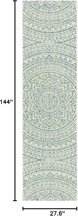 SAFAVIEH Washable Rug Outdoor Courtyard Collection - 2'3" x 12' Runner, Ivory & Green, Non-Shedding & Easy Cleaning, Ideal for Patio, Entryway, Mudroom, Hallway, Kitchen (CY8734-55712)