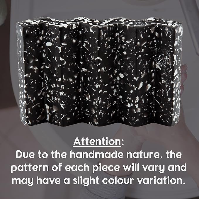 Zig Zag Terrazzo Stone Soap Dish for Bathroom Sink - Concrete Soap Saver for Bar Soap Holder for Shower - Sponge Holder - Self Draining Soap Dish Holder - Kitchen Soap Tray (Black)